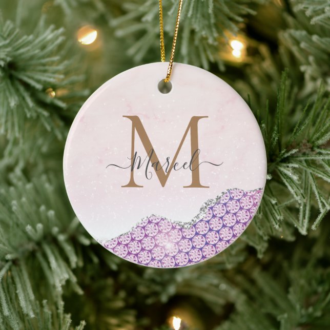 Elegant Monogram Ro rosa Glitter Julgransprydnad Keramik (Träd)