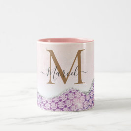 Elegant Monogram Ro rosa Glitter Kaffe Mugg