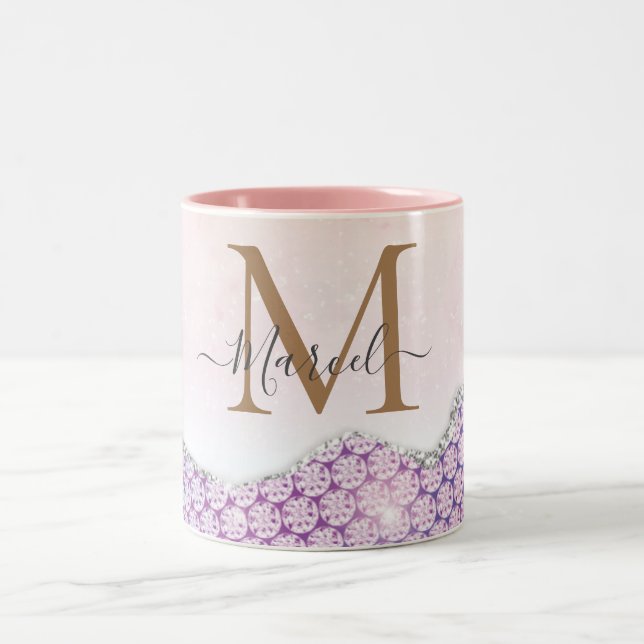 Elegant Monogram Ro rosa Glitter Kaffe Mugg (Center)