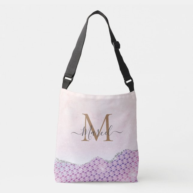 Elegant Monogram Ro rosa Glitter Latte Mugg Axelväska (Framsida)