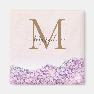Elegant Monogram Ro rosa Glitter Magnet