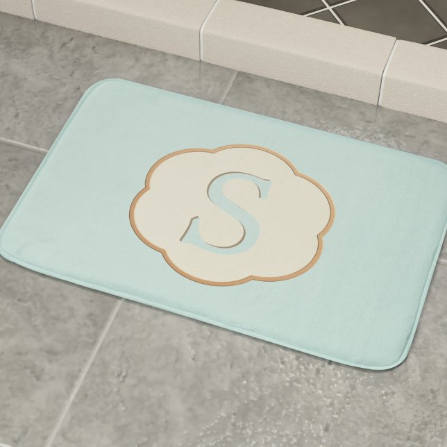 Elegant Monogram Robin Egg Blue Bath Mat Badrumsmatta (Add your initial to this elegant robin egg blue bath mat)