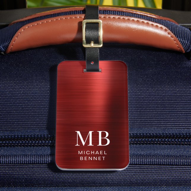 Elegant Monogram Röd Bagagebricka (Framsida Insitu 2)