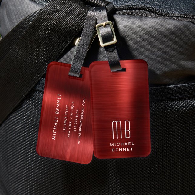 Elegant Monogram Röd Bagagebricka (Elegant Monogram Red Luggage Tag)
