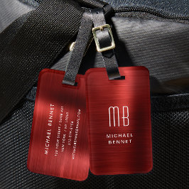 Elegant Monogram Röd Borstad Metall Bagagebricka