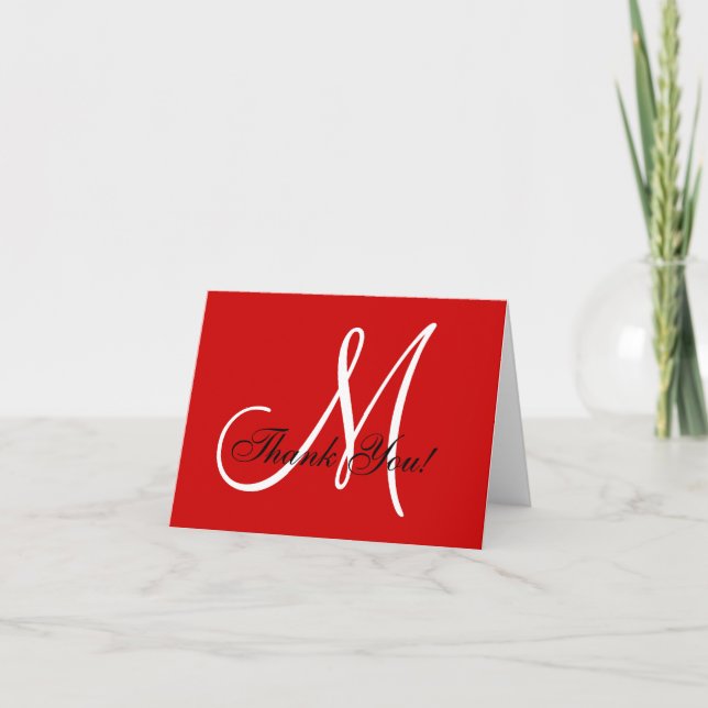 Elegant Monogram Röd Tacksamhetskort Tack Kort (Framsida)
