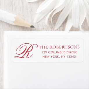 Elegant Monogram Röd Vit Returadressetikett Returadress Etikett