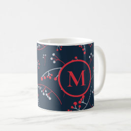 Elegant monogram rödpastel grått berry mönster kaffemugg