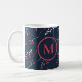 Elegant monogram rödpastel grått berry mönster kaffemugg