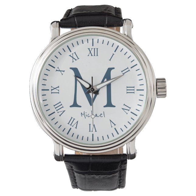 Elegant Monogram Roman Numerals Watch Armbandsur (Framsida)