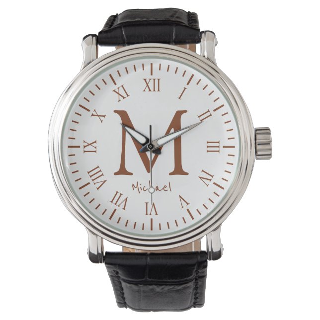 Elegant Monogram Roman Numerals Watch Armbandsur (Framsida)