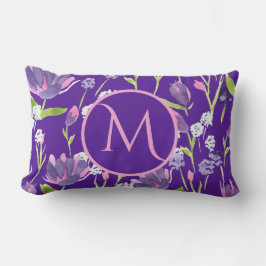 Elegant Monogram Romantic Rosa Lila Blommigt Lumbarkudde