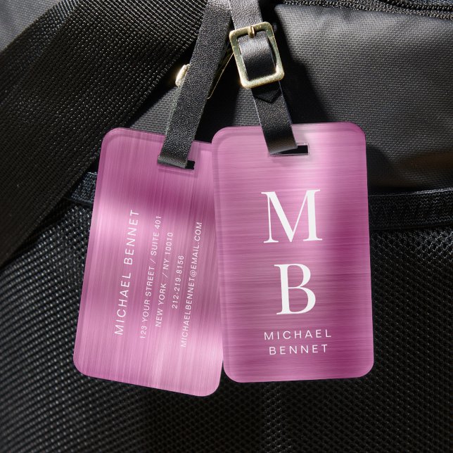 Elegant Monogram Rosa Bagagebricka (Elegant Monogrammed Pink Luggage Tag)