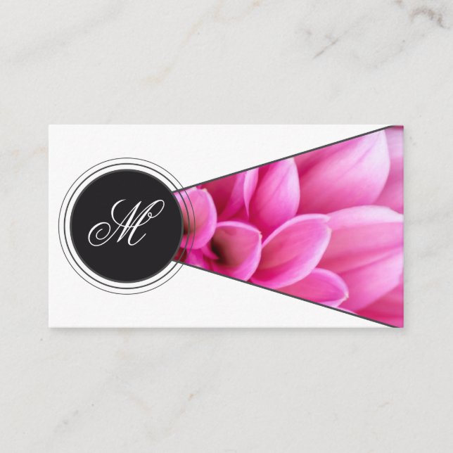 Elegant monogram rosa blomma florist vit grått visitkort (Framsida)