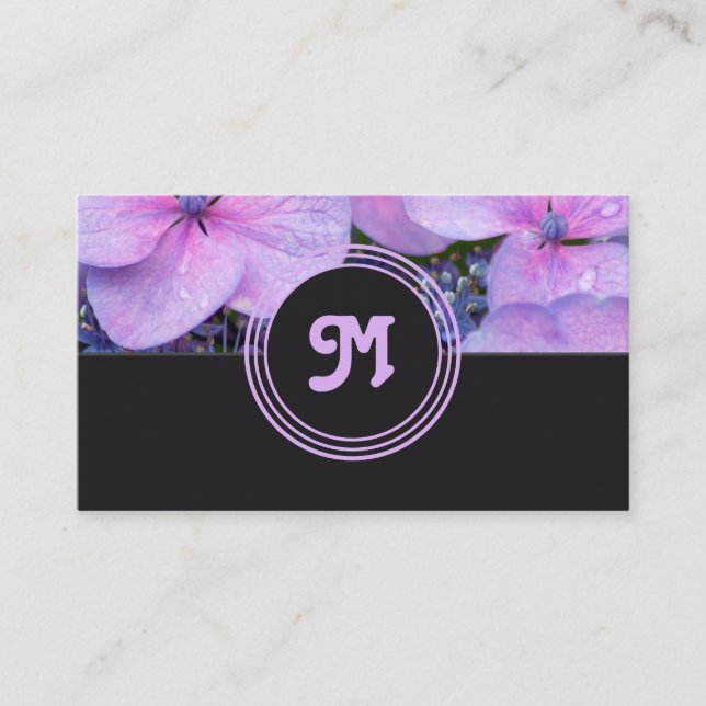 Elegant monogram rosa blomstermörk grått visitkort (Framsida)