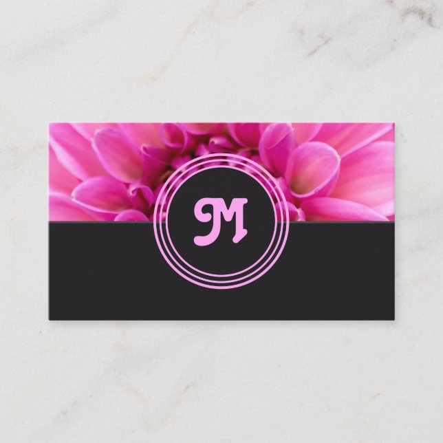 Elegant monogram rosa blomstermörk grått visitkort (Framsida)