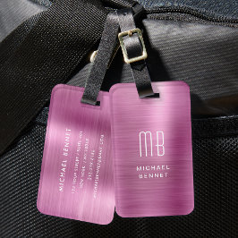 Elegant monogram rosa borstat metall bagagebricka