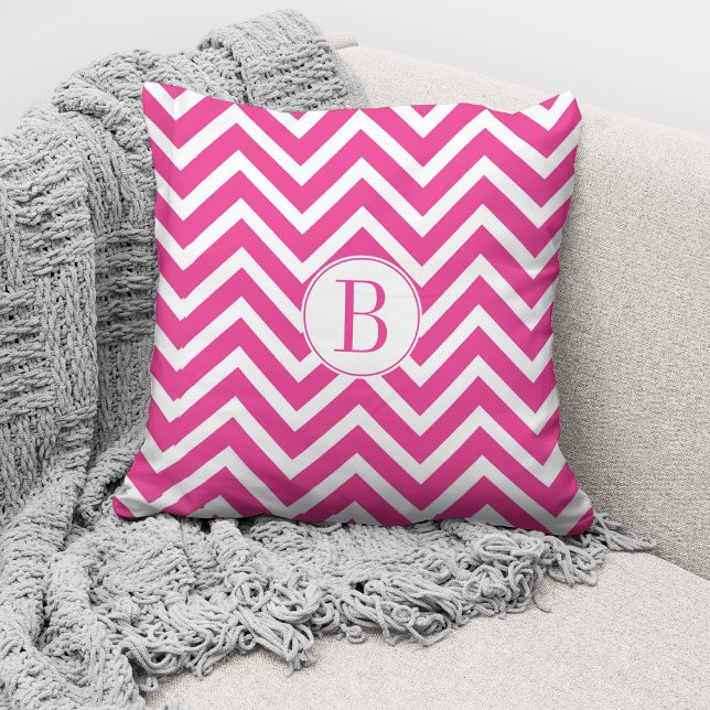 Elegant Monogram Rosa Chevron Mönster Kudde (Skapare uppladdad)