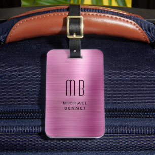 Elegant Monogram Rosa Faux Metallic Luggage Tag Bagagebricka