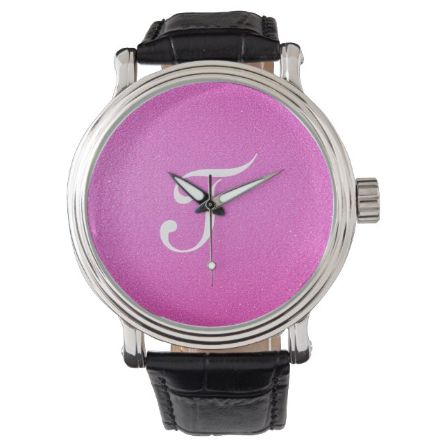 Elegant Monogram rosa glitter Armbandsur (Framsida)