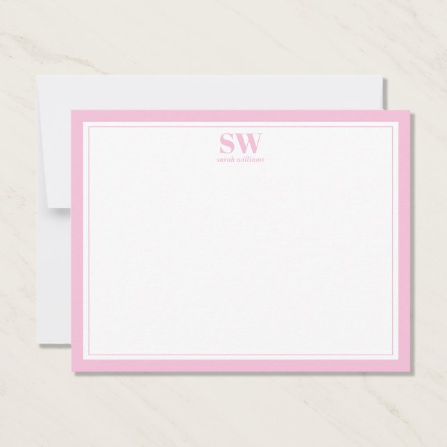 Elegant Monogram  Rosa Gräns minimalistisk Anteckningskort (Skapare uppladdad)