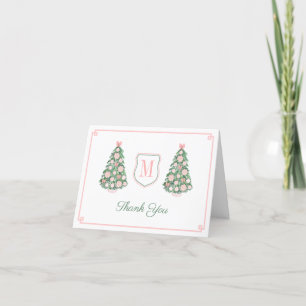Elegant Monogram Rosa Grön Jul Bebis Shower Tack Kort