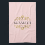 Elegant Monogram  Rosa Guld Kitchen Towel Kökshandduk<br><div class="desc">En  rosa av elegant och chic och guld blomstrar i monogramkökshandduk. Lägg till ditt namn mellan blommigten guld blomstrar på framsidan. Designad av Blackberry Boulevard.</div>
