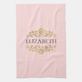Elegant Monogram Rosa Guld Kitchen Towel Kökshandduk