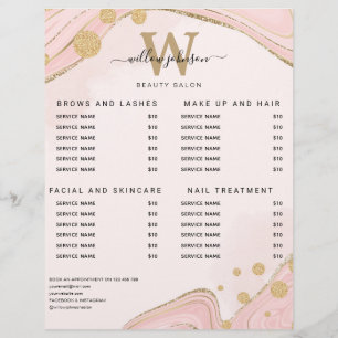 Elegant Monogram Rosa Guld Marble Agate Pris List Reklamblad