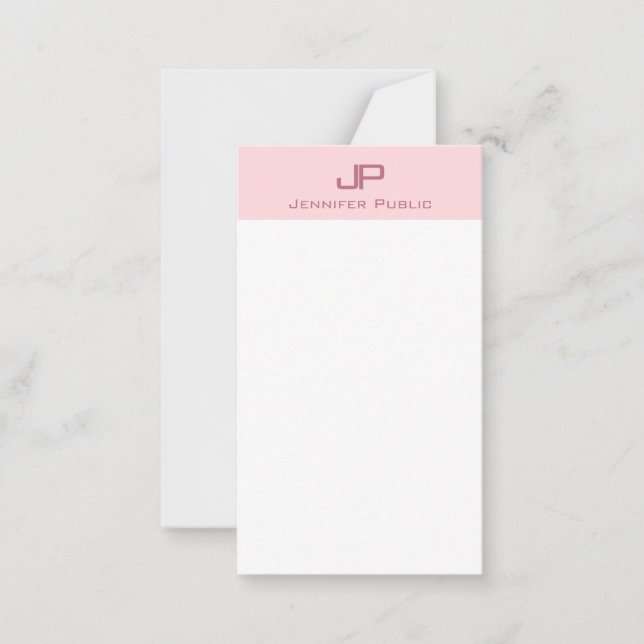 Elegant Monogram  Rosa Modern Simple Trendig Anteckningskort (Framsida)