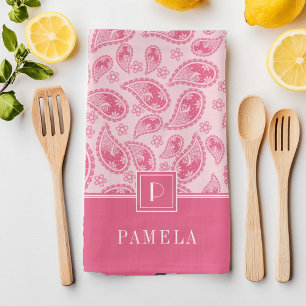 Elegant Monogram Rosa Mönster Kökshandduk