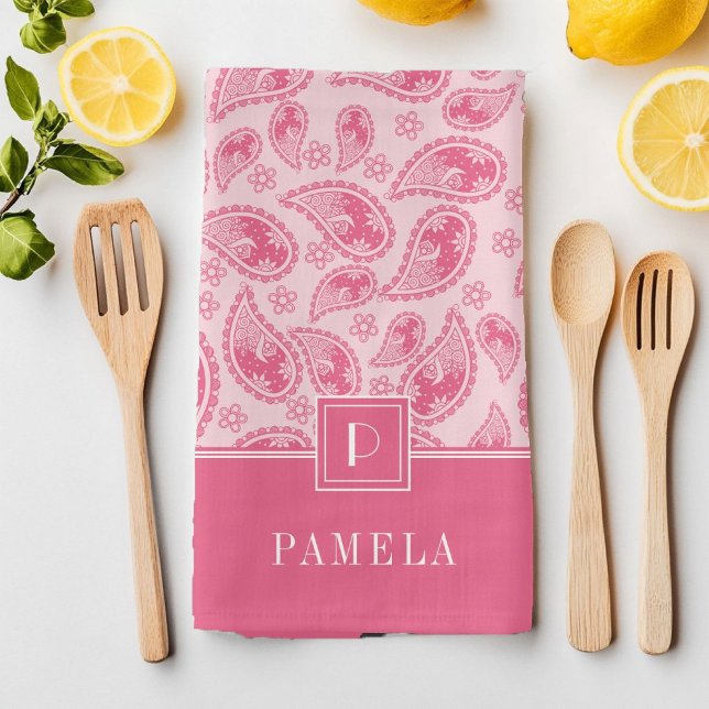 Elegant Monogram Rosa Mönster Kökshandduk (Elegant Monogram Pink Pattern Kitchen Towel)
