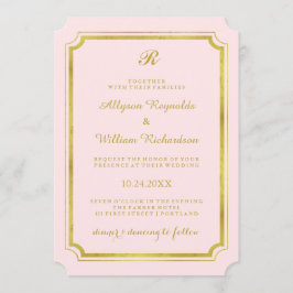 Elegant Monogram Rosa och Faux Guld Bröllop Inbjudningar