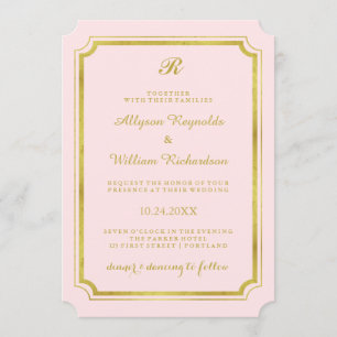Elegant Monogram Rosa och Faux Guld Bröllop Inbjudningar