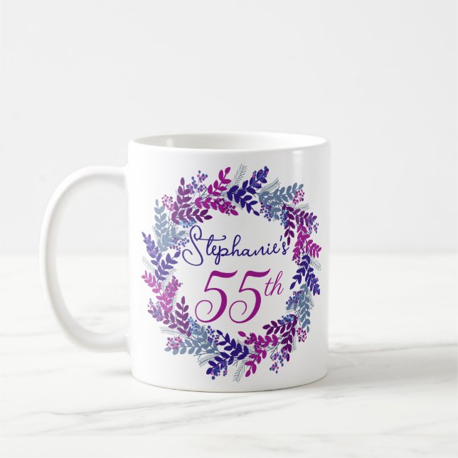 Elegant Monogram Rosa och Lila 55:e födelsedagen Kaffemugg (Vänster)