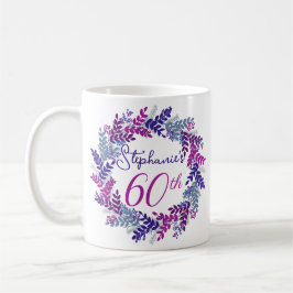 Elegant Monogram Rosa och Lila 60:e födelsedagen Kaffemugg