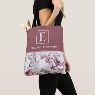 Elegant Monogram Rosa och Lila Blommigt Botaniskt Tygkasse