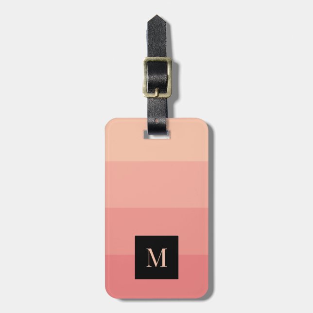 Elegant Monogram Rosa Randig Anpassad Namn Adress  Bagagebricka (Vertikal Framsida)
