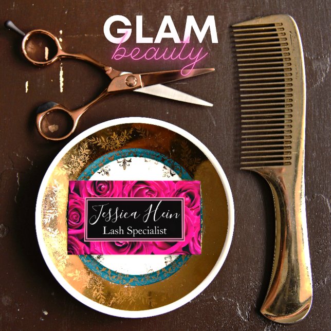 Elegant Monogram Rosa ros Salon Visitkort (Skapare uppladdad)