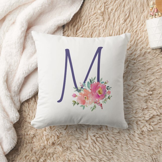 Elegant Monogram Rosa  Watercolor Ro Kudde (Filt)