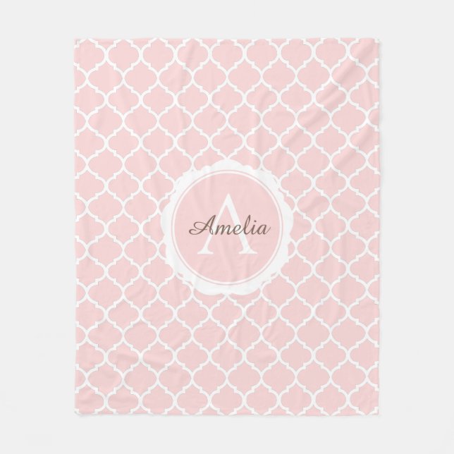 Elegant Monogram Rosa White Modern Script Fleecefilt (Framsidan)