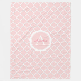 Elegant Monogram Rosa White Mönster Fleecefilt