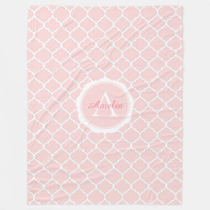 Elegant Monogram Rosa White Mönster Fleecefilt