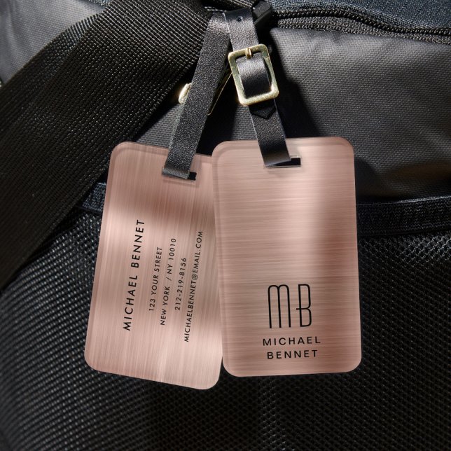 Elegant Monogram Roséguld Bagagebricka (Elegant Monogram Rose Gold Luggage Tag)