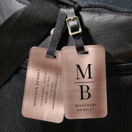 Elegant Monogram Roséguld Borstat Metallisk Bagagebricka