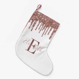 Elegant monogram roséguld glitterdroppar liten julstrumpa