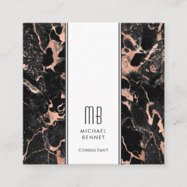 Elegant Monogram Roséguld Svart Konsult Fyrkantigt Visitkort