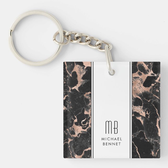 Elegant Monogram Roséguld Svart Marmor  (Framsidan)