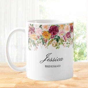 Elegant Monogram Rosenträdgård Blommig Brudtjänste Kaffemugg
