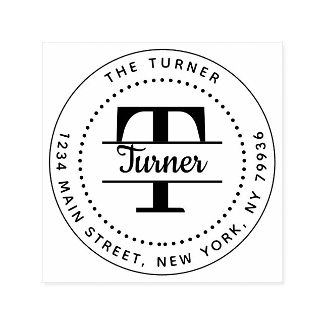 Elegant Monogram Round Returadress Självfärgande Stämpel (Design)